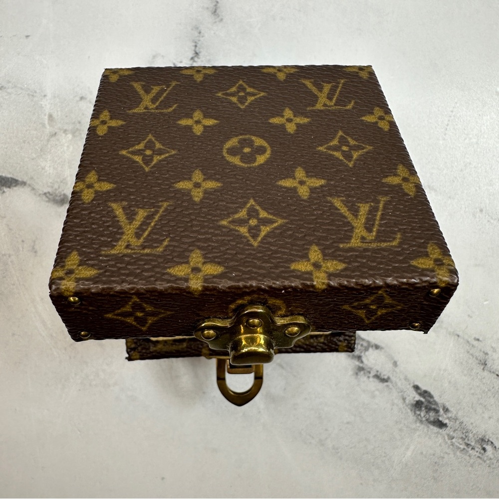 Louis Vuitton Monogram Ring Box Trunk Case LV Mini Clutch Gold Vintage Brown - Picture 15 of 15